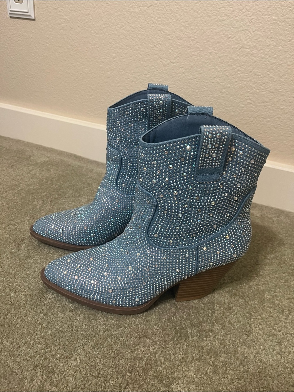 Women’s Sparkle Western Ankle Boots in Blue with Stud Details